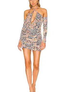 Revolve h:ours Cut-Out Mini Dress in Orange Black Leopard Print